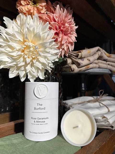 The Burford Candle - Rose Geranium & Mimosa